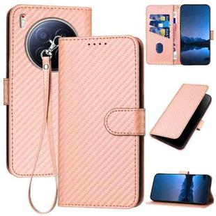 For Tecno Camon 40 Premier YX0070 Carbon Fiber Buckle Leather Phone Case with Lanyard(Pink)