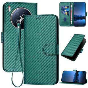 For Tecno Camon 40 Premier YX0070 Carbon Fiber Buckle Leather Phone Case with Lanyard(Dark Green)