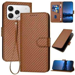 For Tecno Spark 40 4G YX0070 Carbon Fiber Buckle Leather Phone Case with Lanyard(Coffee)