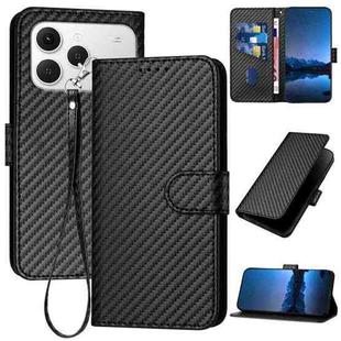 For Tecno Spark 40 4G YX0070 Carbon Fiber Buckle Leather Phone Case with Lanyard(Black)