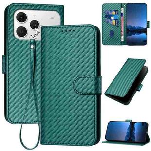 For Tecno Spark 40 4G YX0070 Carbon Fiber Buckle Leather Phone Case with Lanyard(Dark Green)