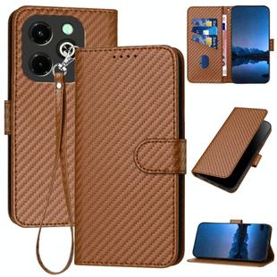 For Infinix Hot 40i YX0070 Carbon Fiber Buckle Leather Phone Case with Lanyard(Coffee)