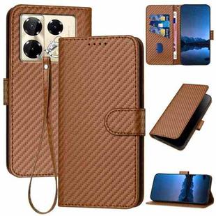 For Infinix Note 40 Pro 4G / 5G YX0070 Carbon Fiber Buckle Leather Phone Case with Lanyard(Coffee)