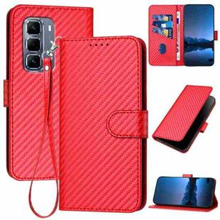 For Infinix Hot 50 Pro+ 4G YX0070 Carbon Fiber Buckle Leather Phone Case with Lanyard(Red)