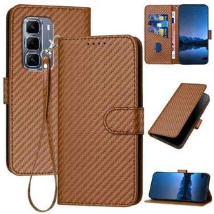 For Infinix Hot 50 Pro+ 4G YX0070 Carbon Fiber Buckle Leather Phone Case with Lanyard(Coffee)