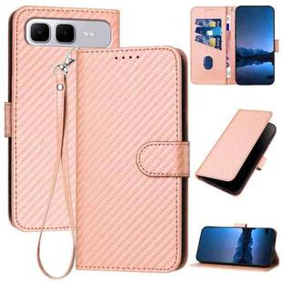For Infinix Smart 10 Plus 4G YX0070 Carbon Fiber Buckle Leather Phone Case with Lanyard(Pink)
