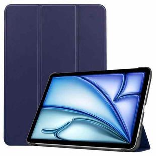 For iPad Air 13 2024 Custer Pure Color 3-Fold Holder Smart Leather Tablet Case(Dark Blue)