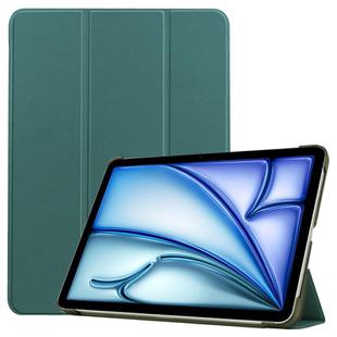 For iPad Air 13 2024 / 2025 Custer Pure Color 3-Fold Holder Smart Leather Tablet Case(Dark Green)