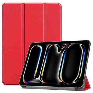 For iPad Pro 13 2024 Custer Pure Color 3-Fold Holder Smart Leather Tablet Case(Red)