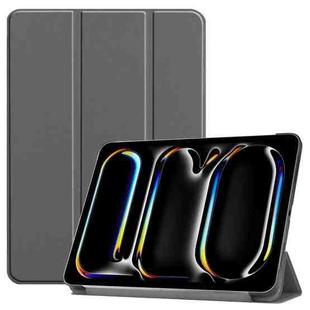For iPad Pro 13 2024 Custer Pure Color 3-Fold Holder Smart Leather Tablet Case(Grey)