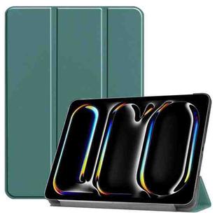 For iPad Pro 13 2024 Custer Pure Color 3-Fold Holder Smart Leather Tablet Case(Dark Green)