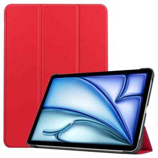 For iPad Air 11 2024 Custer Pure Color 3-Fold Holder Smart Leather Tablet Case(Red)