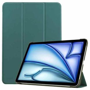 For iPad Air 11 2024 Custer Pure Color 3-Fold Holder Smart Leather Tablet Case(Dark Green)