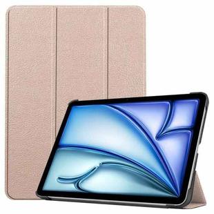 For iPad Air 11 2024 Custer Pure Color 3-Fold Holder Smart Leather Tablet Case(Gold)