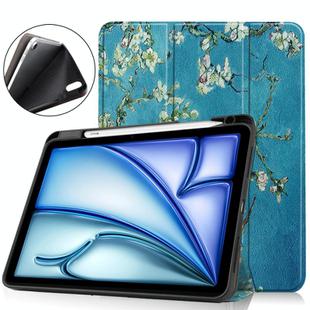 For iPad Air 11 2024 / 2025 Custer Painted 3-Fold Holder Smart Leather Tablet Case(Apricot Flower)