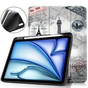 For iPad Air 11 2024 / 2025 Custer Painted 3-Fold Holder Smart Leather Tablet Case(Eiffel Tower)