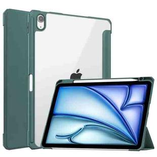 For iPad Air 11 2024 Pure Color 3-fold Clear TPU Smart Leather Tablet Case(Dark Green)