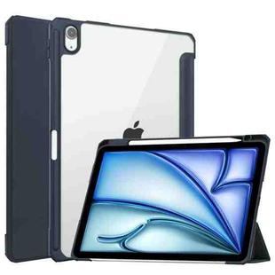 For iPad Air 11 2024 Pure Color 3-fold Clear TPU Smart Leather Tablet Case(Blue)