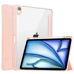 For iPad Air 11 2024 Pure Color 3-fold Clear TPU Smart Leather Tablet Case(Pink)