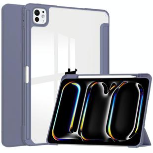 For iPad Pro 11 2024 Pure Color 3-fold Clear TPU Smart Leather Tablet Case(Lavender)