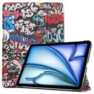 For iPad Air 11 2024 Custer Painted 3-Fold Holder Smart Leather Tablet Case(Graffiti)