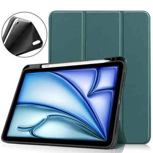 For iPad Air 11 2024 Custer TPU Pure Color 3-Fold Holder Smart Leather Tablet Case(Dark Green)