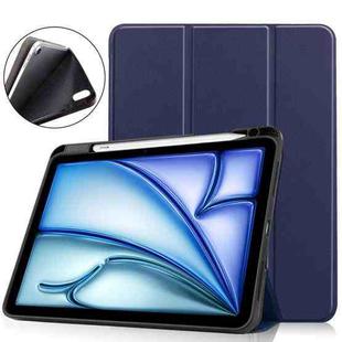 For iPad Air 11 2024 Custer TPU Pure Color 3-Fold Holder Smart Leather Tablet Case(Dark Blue)