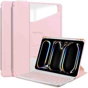 For iPad Pro 11 2024 Transparent Rotation Smart Leather Tablet Case with Keyboard(Pink)