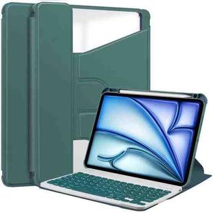 For iPad Air 13 2024 Transparent Rotation Smart Leather Tablet Case with Keyboard(Dark Green)