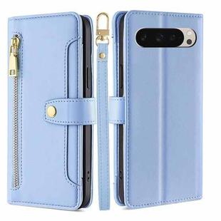 For Google Pixel 9 Sheep Texture Cross-body Zipper Wallet Leather Phone Case(Blue)