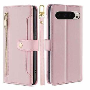 For Google Pixel 9 Sheep Texture Cross-body Zipper Wallet Leather Phone Case(Pink)