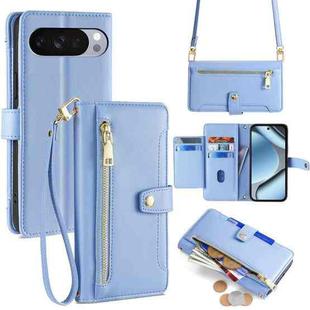 For Google Pixel 10 Pro XL Sheep Texture Cross-body Zipper Wallet Leather Phone Case(Blue)