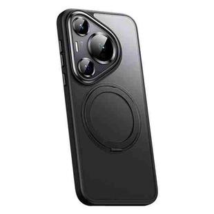 For Huawei Pura 70 Frosted 360 Rotating Holder Magnetic Full Coverage Shockproof Phone Case(Black)