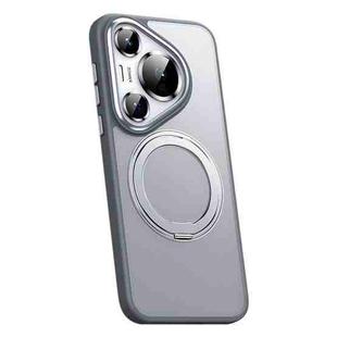 For Huawei Pura 70 Frosted 360 Rotating Holder Magnetic Full Coverage Shockproof Phone Case(Grey)