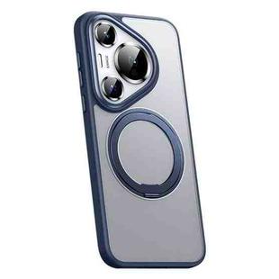 For Huawei Pura 70 Frosted 360 Rotating Holder Magnetic Full Coverage Shockproof Phone Case(Blue)