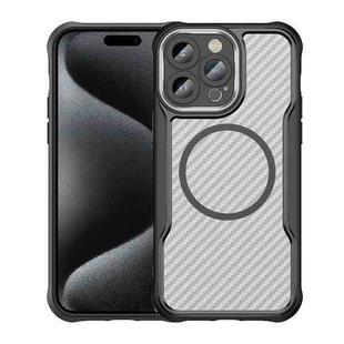 For iPhone 15 Pro Max Carbon Fiber Texture MagSafe Translucent Phone Case(Black)