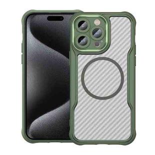 For iPhone 15 Pro Carbon Fiber Texture MagSafe Translucent Phone Case(Green)