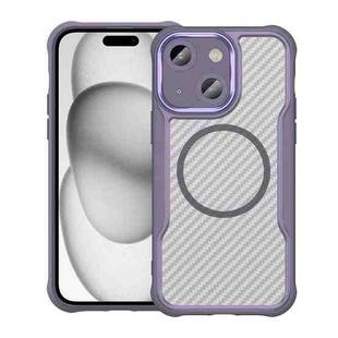 For iPhone 15 Plus / 14 Plus Carbon Fiber Texture MagSafe Translucent Phone Case(Purple)