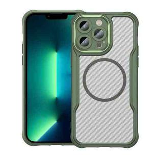 For iPhone 13 Pro Max Carbon Fiber Texture MagSafe Translucent Phone Case(Green)