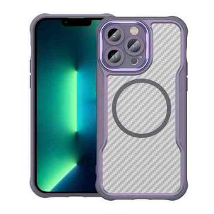 For iPhone 13 Pro Max Carbon Fiber Texture MagSafe Translucent Phone Case(Purple)