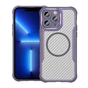 For iPhone 13 Pro Carbon Fiber Texture MagSafe Translucent Phone Case(Purple)