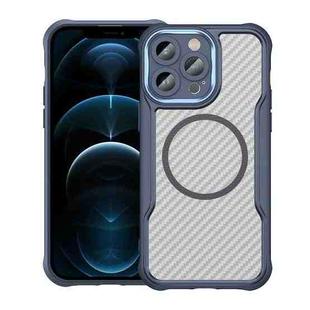 For iPhone 12 Pro Max Carbon Fiber Texture MagSafe Translucent Phone Case(Blue)