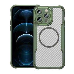 For iPhone 12 Pro Max Carbon Fiber Texture MagSafe Translucent Phone Case(Green)