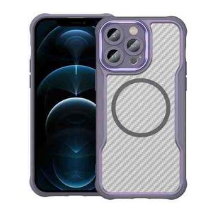 For iPhone 12 Pro Max Carbon Fiber Texture MagSafe Translucent Phone Case(Purple)