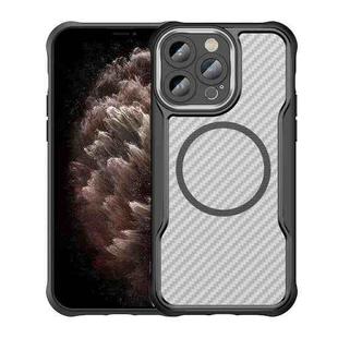 For iPhone 11 Pro Max Carbon Fiber Texture MagSafe Translucent Phone Case(Black)