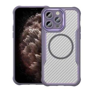 For iPhone 11 Pro Max Carbon Fiber Texture MagSafe Translucent Phone Case(Purple)