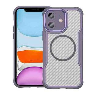 For iPhone 11 Carbon Fiber Texture MagSafe Translucent Phone Case(Purple)