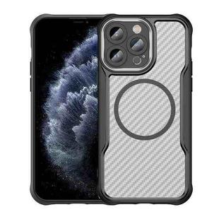 For iPhone 11 Pro Carbon Fiber Texture MagSafe Translucent Phone Case(Black)