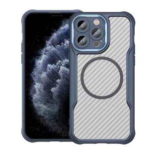 For iPhone 11 Pro Carbon Fiber Texture MagSafe Translucent Phone Case(Blue)