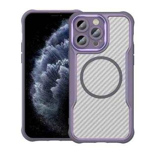 For iPhone 11 Pro Carbon Fiber Texture MagSafe Translucent Phone Case(Purple)